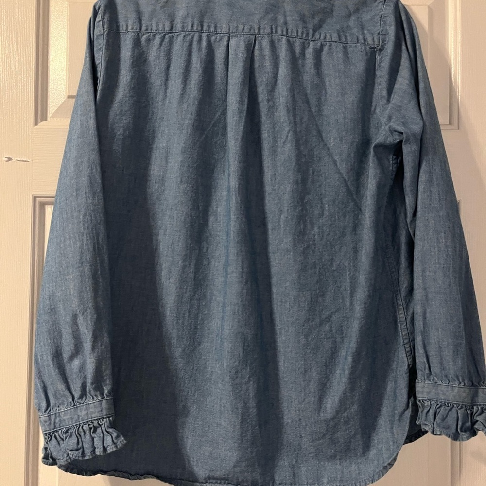 Ruffled Denim Button-Up Shirt | J Crew | Size Small - Picture 3 of 4